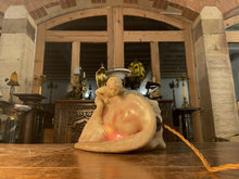 Load image into Gallery viewer, Antique Baroque Hand Carved Alabaster Table Lamp Of Cherub &amp; Sea Shell,
