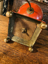 Load image into Gallery viewer, Antique Tole Lamp, Bronze &amp; Red, Lion Mask Decoration
