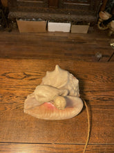 Load image into Gallery viewer, Antique Baroque Hand Carved Alabaster Table Lamp Of Cherub &amp; Sea Shell,
