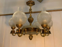 Load image into Gallery viewer, Antique Bronze 6 Arm Victorian Style Gasolier Chandelier, English Lion’s
