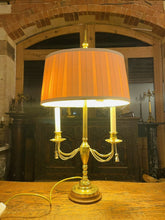 Load image into Gallery viewer, Antique 2-Arm Bouilotte Lamp, Solid Brass With Brass Decorative Swags
