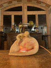 Load image into Gallery viewer, Antique Baroque Hand Carved Alabaster Table Lamp Of Cherub &amp; Sea Shell,
