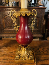 Load image into Gallery viewer, Pair Of Antique 19th Century Bronze &amp; Red Enamel Urn Lamps
