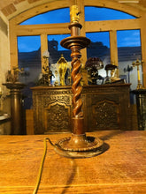 Load image into Gallery viewer, Antique Carved Wooden Barley Twist Table Lamp
