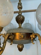 Load image into Gallery viewer, Antique Bronze 6 Arm Victorian Style Gasolier Chandelier, English Lion’s
