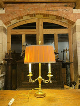 Load image into Gallery viewer, Antique 2-Arm Bouilotte Lamp, Solid Brass With Brass Decorative Swags
