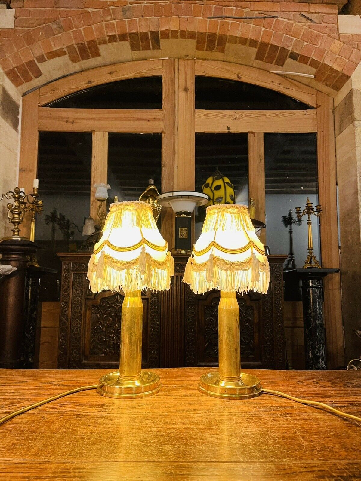 Pair of artillery shell case table lamps