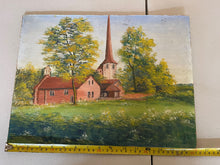 Load image into Gallery viewer, Vintage Oil Painting on Board, European Church In Meadow, Landscape
