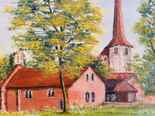 Load image into Gallery viewer, Vintage Oil Painting on Board, European Church In Meadow, Landscape
