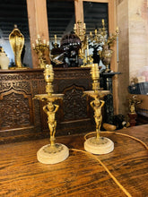 Load image into Gallery viewer, Antique Pair of Cherub Table Lamps
