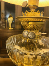 Load image into Gallery viewer, Antique Brass Oil Lamp With Cut Glass Bowl, Table Lamp, “Duplex, Youngs”
