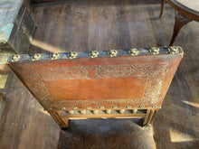 Load image into Gallery viewer, 3 Antique 19th Century Spanish Renaissance Leather &amp; Walnut Chairs, Brass Studs
