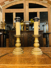 Load image into Gallery viewer, Pair Of Antique Dutch Style Solid Brass Table Lamps, Candlesticks
