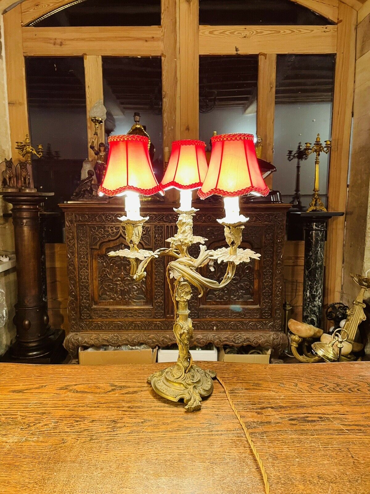 LOUIS XV STYLE GILT BRONZE ROCOCO CANDELABRA TABLE LAMP, C 1860