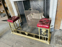 Load image into Gallery viewer, Antique Brass &amp; Italian Red Leather Club Fender, From Stately Home
