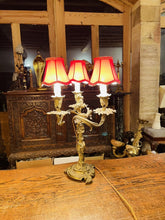 Load image into Gallery viewer, LOUIS XV STYLE GILT BRONZE ROCOCO CANDELABRA TABLE LAMP, C 1860
