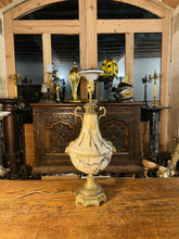 Load image into Gallery viewer, Antique 19th C French Ormolu Bronze &amp; Marble Table Lamp, Rams Head Decoration
