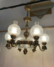 Load image into Gallery viewer, Antique Bronze 6 Arm Victorian Style Gasolier Chandelier, English Lion’s
