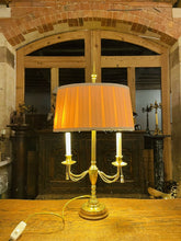 Load image into Gallery viewer, Antique 2-Arm Bouilotte Lamp, Solid Brass With Brass Decorative Swags
