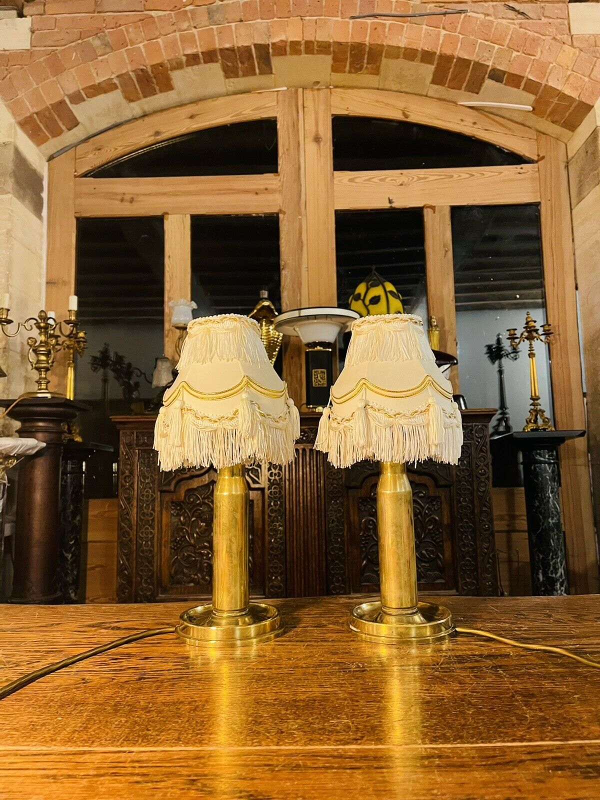 Pair of artillery shell case table lamps