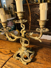 Load image into Gallery viewer, Antique Louis XVI Style French Gilded Bronze Candleabra Table Lamp, Rococo
