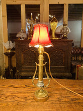 Load image into Gallery viewer, Antique Solid Brass Gimbal Ships Table Lamp, British Navy, Rail Carriage Light
