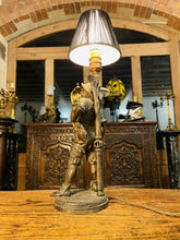 Load image into Gallery viewer, Antique 19th C Conquistador Newel Post Table Lamp, Patinated Bronze
