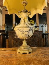 Load image into Gallery viewer, Antique 19th C French Ormolu Bronze &amp; Marble Table Lamp, Rams Head Decoration
