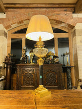 Load image into Gallery viewer, Antique Brass Oil Lamp With Cut Glass Bowl, Table Lamp, “Duplex, Youngs”
