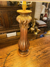 Load image into Gallery viewer, Antique Large Carved Wooden Lamp, Scrolling Leaf Decoration
