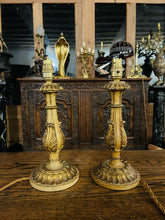 Load image into Gallery viewer, Pair Of Antique Italian Venetian Carved Giltwood , Polychrome Table Lamps
