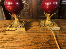 Load image into Gallery viewer, Pair Of Antique 19th Century Bronze &amp; Red Enamel Urn Lamps
