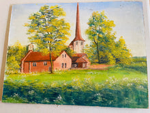 Load image into Gallery viewer, Vintage Oil Painting on Board, European Church In Meadow, Landscape
