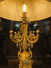 Load image into Gallery viewer, Antique Louis XIV Style Gilded Bronze Candleabra Table Lamp
