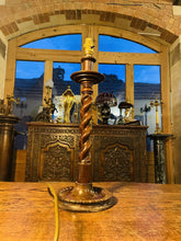 Load image into Gallery viewer, Antique Carved Wooden Barley Twist Table Lamp
