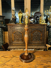 Load image into Gallery viewer, Antique English Carved Mahogany Table Lamp, Edwardian Lighting
