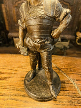 Load image into Gallery viewer, Antique 19th C Conquistador Newel Post Table Lamp, Patinated Bronze
