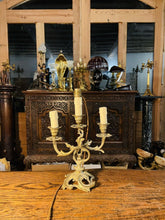 Load image into Gallery viewer, Antique Louis XVI Style French Gilded Bronze Candleabra Table Lamp, Rococo
