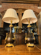 Load image into Gallery viewer, Pair Of Antique 19th Century Patinated &amp; Gilded Bronze Baluster Table Lamps
