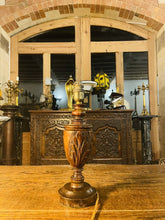 Load image into Gallery viewer, Antique Hand Carved Oak Table Lamp, Jacobean Design
