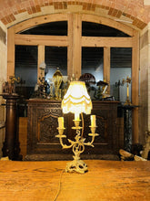 Load image into Gallery viewer, Antique Louis XVI Style French Gilded Bronze Candleabra Table Lamp, Rococo
