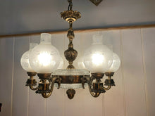 Load image into Gallery viewer, Antique Bronze 6 Arm Victorian Style Gasolier Chandelier, English Lion’s
