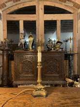 Load image into Gallery viewer, Antique Bronze Louis XIV Triform Classical Table Lamp, Rewired
