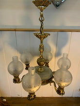 Load image into Gallery viewer, Antique Bronze 6 Arm Victorian Style Gasolier Chandelier, English Lion’s
