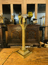 Load image into Gallery viewer, Antique 19th C English Brass Corinthian Table Lamp, Rewired
