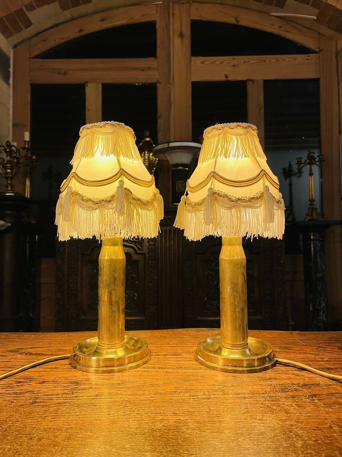 Pair of artillery shell case table lamps