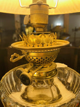 Load image into Gallery viewer, Antique Brass Oil Lamp With Cut Glass Bowl, Table Lamp, “Duplex, Youngs”
