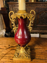 Load image into Gallery viewer, Pair Of Antique 19th Century Bronze &amp; Red Enamel Urn Lamps
