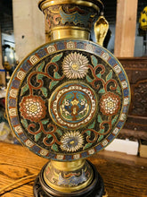 Load image into Gallery viewer, Large Antique Chinese Champleve Cloisonné Enamel Bronze Table Lamp
