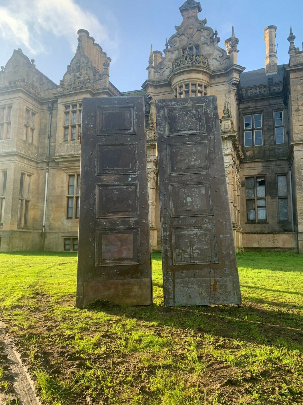 Huge Solid English Bronze Bank Doors, Stately Home, London Bank, Late 19th C